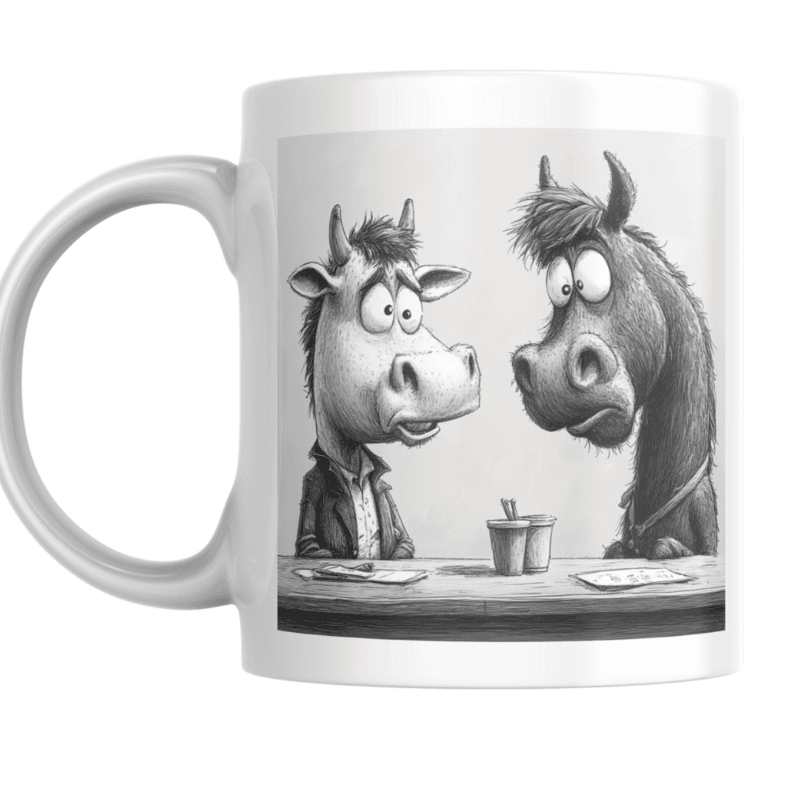 Serious Cow and Horse Deep in Conversation Over Coffee – A Hilarious Farm Animal Meeting Moment - Image 4
