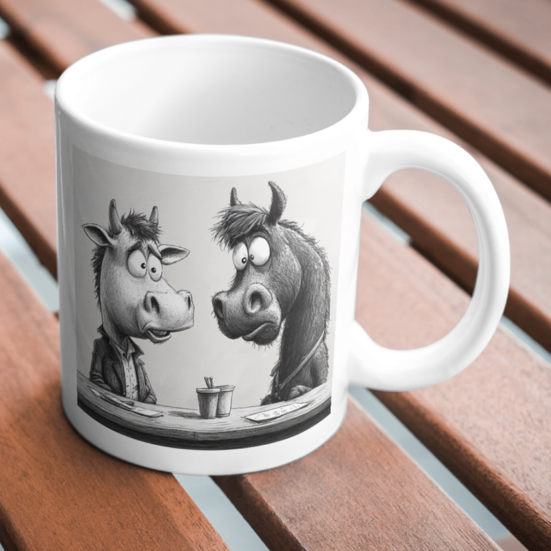 Serious Cow and Horse Deep in Conversation Over Coffee – A Hilarious Farm Animal Meeting Moment - Image 2