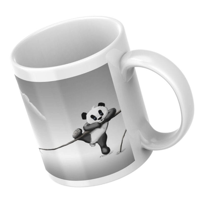 Adorable Baby Panda Balancing Playfully on a Branch Above Rippling Water Under a Cloudy Sky - Image 4