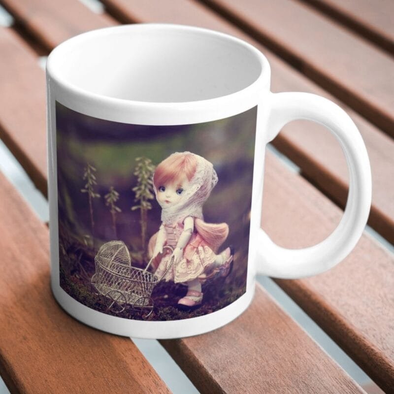Vintage Doll with Lace Bonnet Pushing Pram – Enchanting Toy Photography for Collectors, Stories, and Decor - Image 2