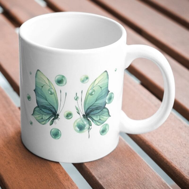 Elegant Green Watercolor Butterflies with Bubbles – Nature-Inspired Art for Decor, Stationery, Crafts, or Invitations - Image 2