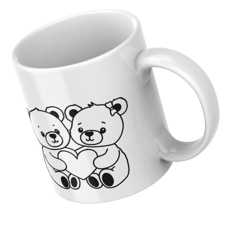Cute Teddy Bear Couple Holding a Heart – Perfect Black and White Coloring Page for Kids' Love Theme - Image 4