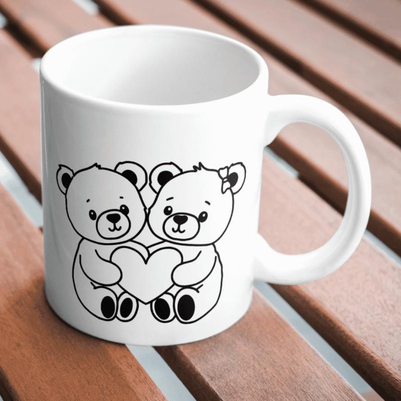 Cute Teddy Bear Couple Holding a Heart – Perfect Black and White Coloring Page for Kids' Love Theme - Image 2