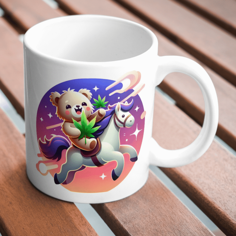 Cute Teddy Bear Riding Magical Horse with Green Leaves Through a Starry Cosmic Dreamland of Adventure - Image 3
