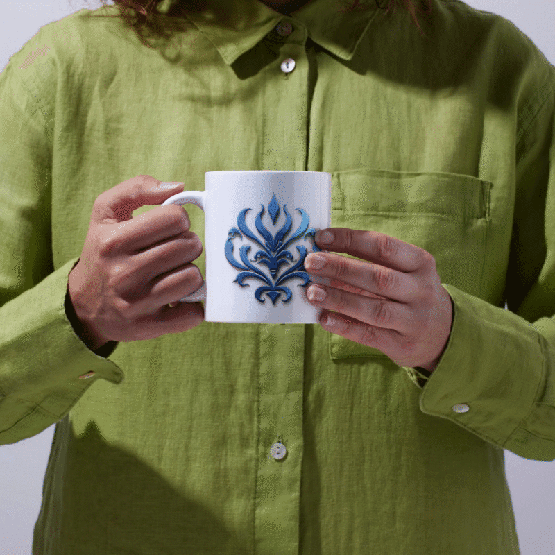 Elegant Blue Floral Emblem with Symmetrical Design, Radiating Royalty, Grace, and a Touch of Modern Artistry - Image 3
