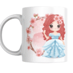 Beautiful Princess Doll With Flowing Red Hair In Blue Gown Surrounded By Blooming Pink Cherry Blossoms 2 - Product GuruJi Beautiful Princess Doll