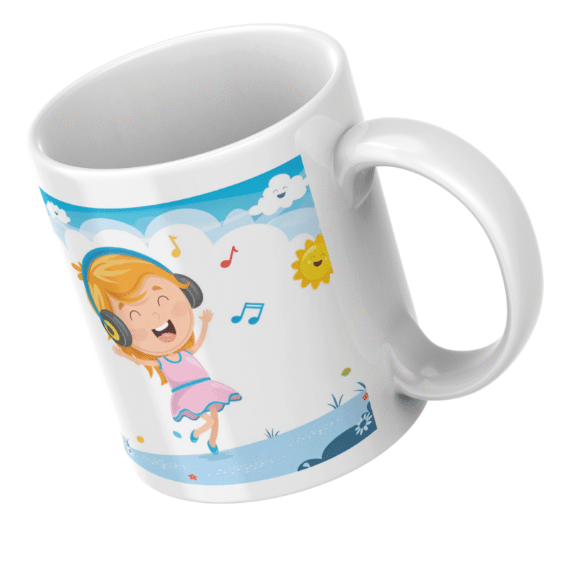 Happy Little Girl Listening To Music With Headphones Dancing Under Sunshine With Clouds And Musical Notes - Image 5