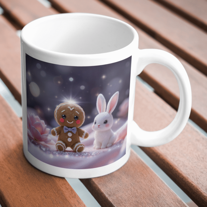 Magical Friendship in a Sparkling Fairyland: Gingerbread Boy and Bunny Bloom Amidst Dreamy Petal Lights - Image 2