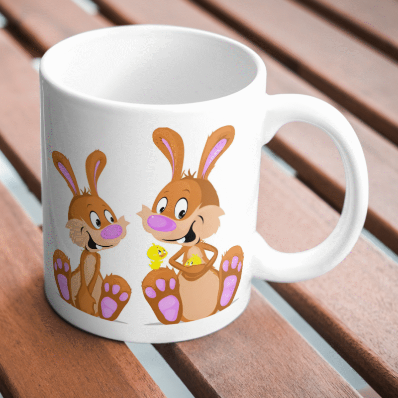Adorable Cartoon Bunny Friends Sitting Happily With Cute Little Yellow Chicks, Sharing Joy, Love, and Friendship" - Image 2