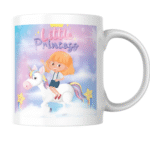 Cute little girl riding magical unicorn surrounded by stars, rainbows, clouds, colorful fantasy dreamy background. 1 - Product GuruJi Cute little girl riding