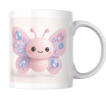 Adorable cute cartoon butterfly with pastel pink and purple wings decorated with colorful gemstone patterns. 1 - Product GuruJi Adorable cute cartoon butterfly