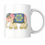 Decorated Royal Pink Elephant With Colorful Blue Golden Blanket Representing Indian Culture Tradition Festival Art Symbol 1 - Product GuruJi Decorated Royal Pink Elephant