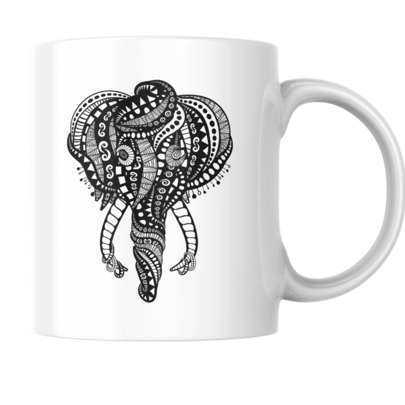 Intricate Black and White Elephant Mandala Design
