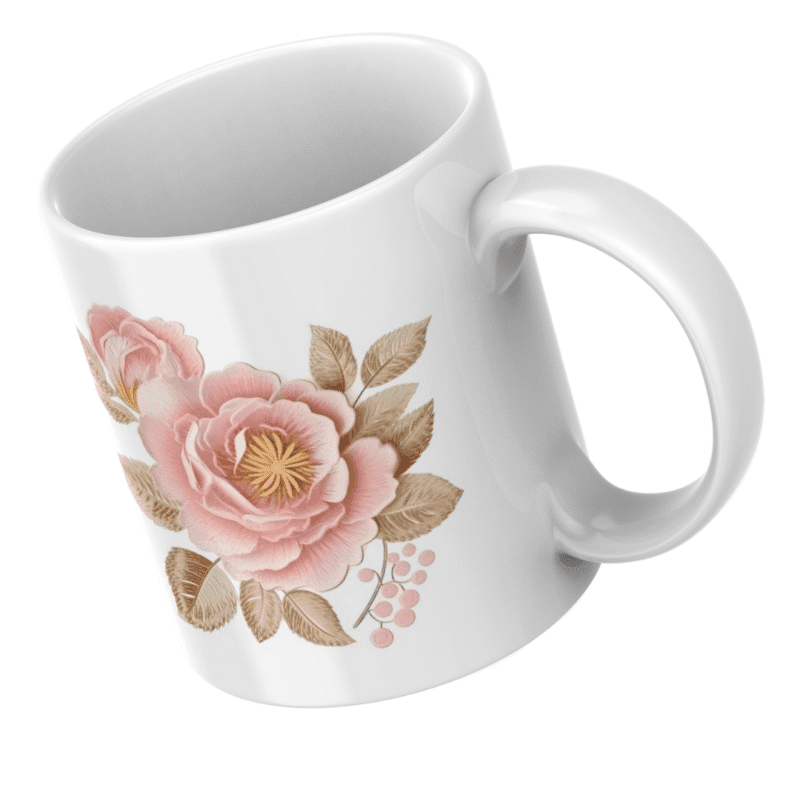 Elegant pink and gold floral arrangement with detailed petals, leaves, and decorative berries for design. - Image 5