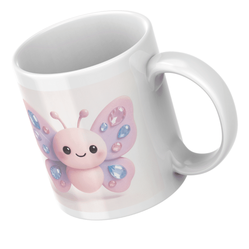 Adorable cute cartoon butterfly with pastel pink and purple wings decorated with colorful gemstone patterns. - Image 5