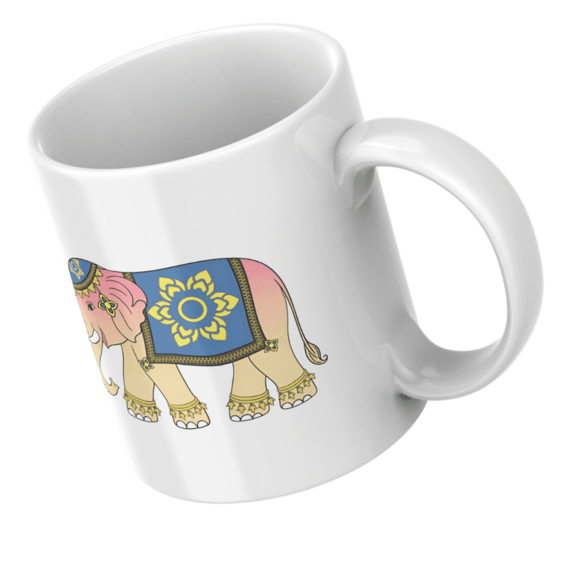 Decorated Royal Pink Elephant With Colorful Blue Golden Blanket Representing Indian Culture Tradition Festival Art Symbol - Image 5