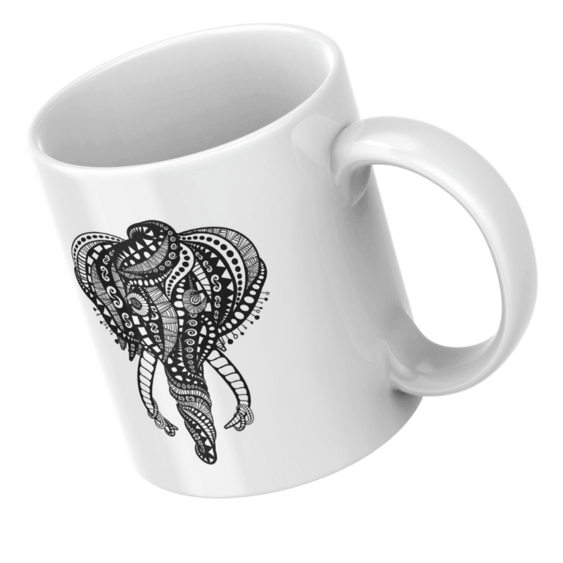 Intricate Black and White Elephant Mandala Design Featuring Tribal Patterns and Artistic Zentangle-Inspired Details - Image 5