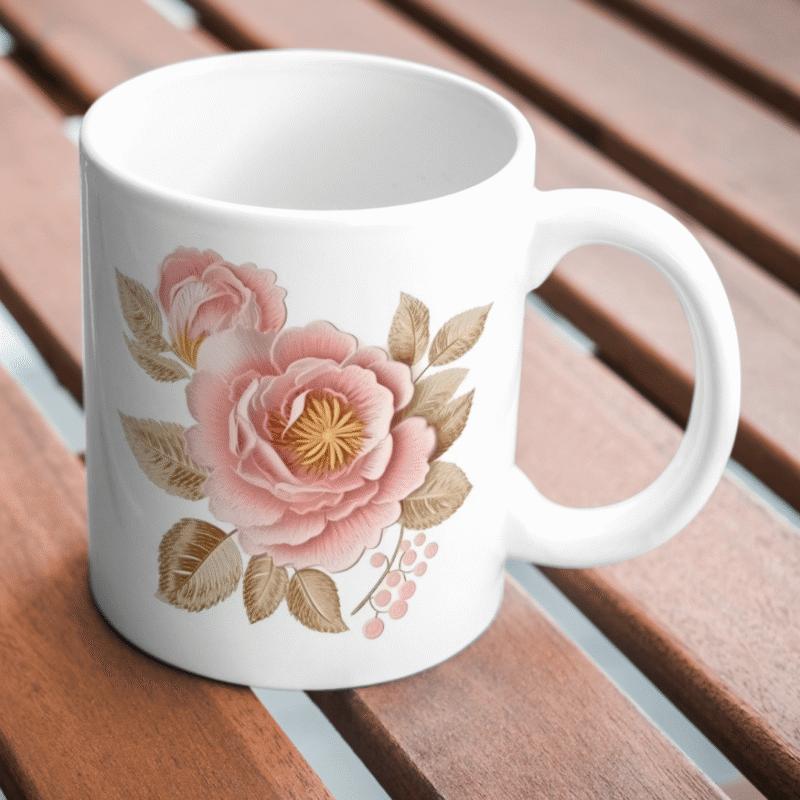 Elegant pink and gold floral arrangement with detailed petals, leaves, and decorative berries for design. - Image 2