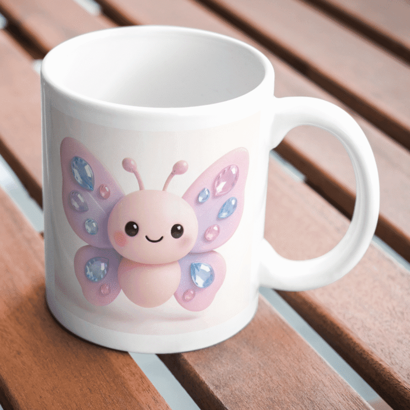 Adorable cute cartoon butterfly with pastel pink and purple wings decorated with colorful gemstone patterns. - Image 2