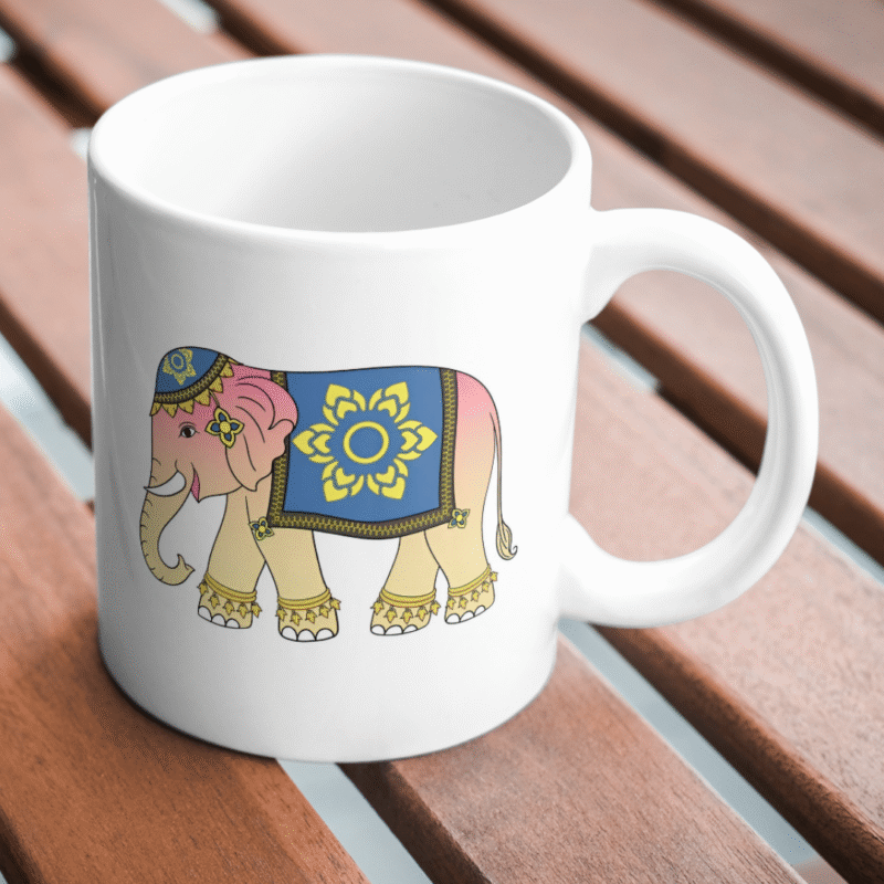Decorated Royal Pink Elephant With Colorful Blue Golden Blanket Representing Indian Culture Tradition Festival Art Symbol - Image 2