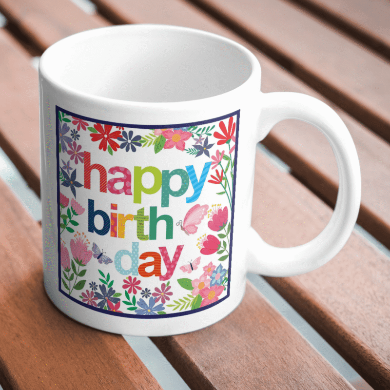 Colorful Floral Happy Birthday Greeting Card with Butterflies Flowers Bright Vibrant Celebration Design Decorative Pattern - Image 2