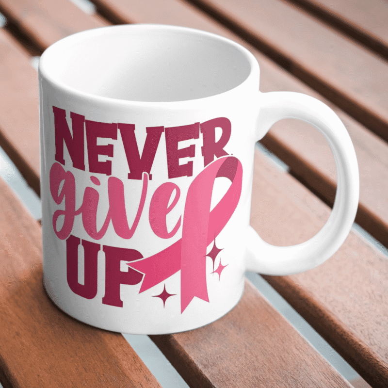 Inspirational Breast Cancer Awareness Poster Featuring Pink Ribbon and Motivational Message Never Give Up Design - Image 2