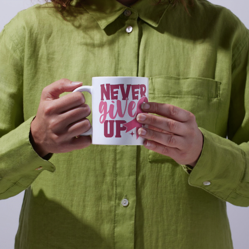 Inspirational Breast Cancer Awareness Poster Featuring Pink Ribbon and Motivational Message Never Give Up Design - Image 3