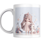 Adorable Little Girl Doll with Unicorn Surrounded by Pastel Flowers Stars Whimsical Fantasy Magical Scene 2 - Product GuruJi Adorable Little Girl Doll