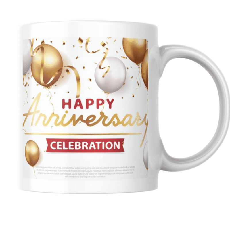 Golden anniversary celebration with elegant balloons, confetti and festive decorations