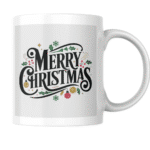 Elegant Merry Christmas typography decorated with holly berries ornaments and snowflakes