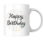 Colorful Confetti Surrounding Cheerful Happy Birthday Greeting Mug