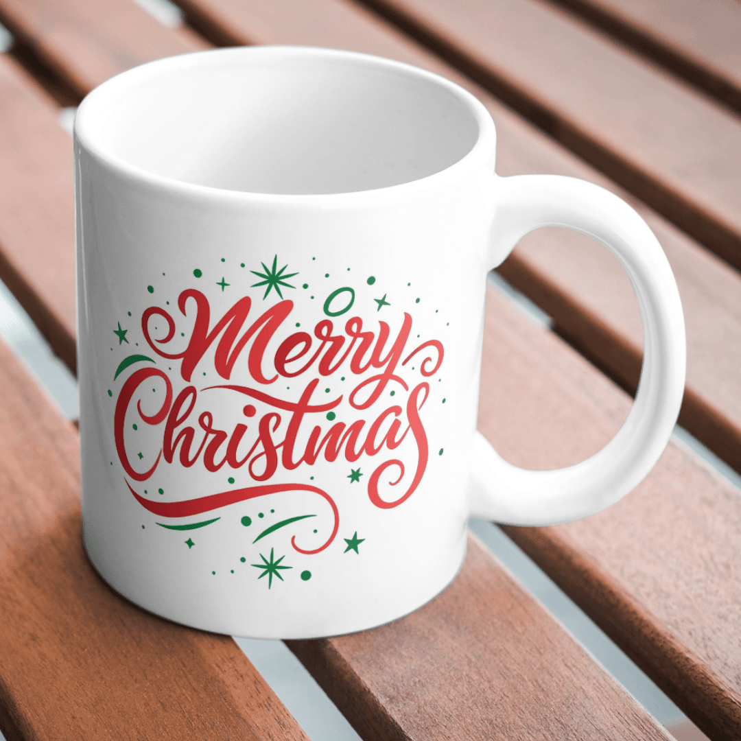 Festive Merry Christmas design with bright red lettering and green holiday accents