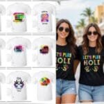 Colorful Holi T-shirt online, Holi T-shirts for men women kids, buy Holi t-shirt online India, festival Holi wear, trendy Holi t shirts, family Holi t-shirt collection