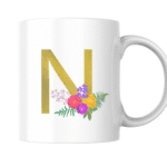 Golden Letter N Decorated With Bright Colorful Floral Blooms Mug