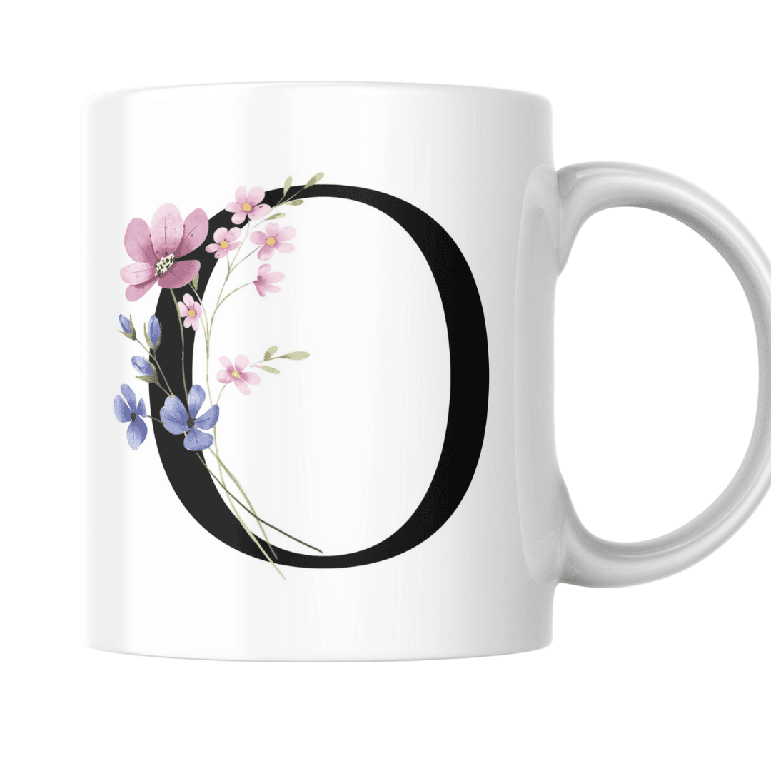 Elegant Floral O Design With Soft Pink And Blue Blooms Mug