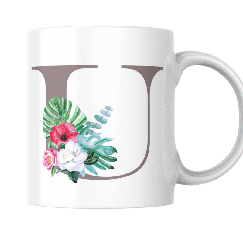 Elegant Floral U Monogram with Tropical Botanical Beauty Mug