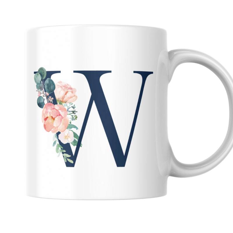 Elegant W Monogram Decorated With Soft Watercolor Florals Mug