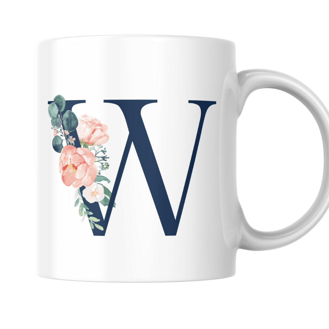 Elegant W Monogram Decorated With Soft Watercolor Florals Mug