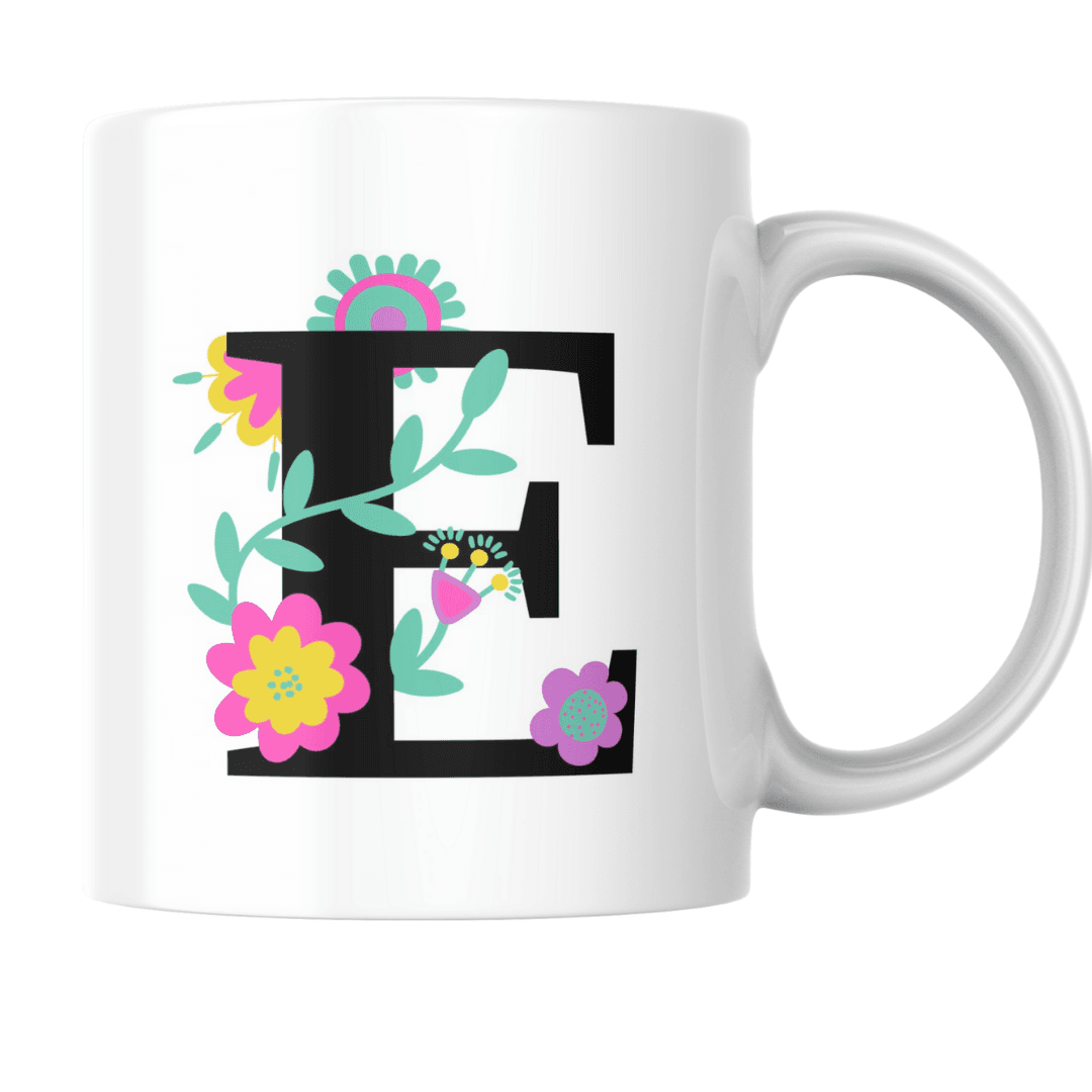 Bright Floral Elements Decorating a Bold Artistic Letter E