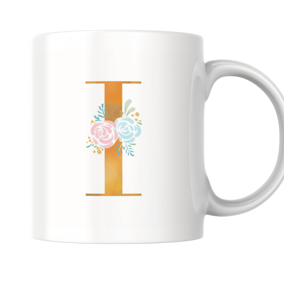 Elegant Floral Accents Highlight a Soft Watercolor Letter I MUG