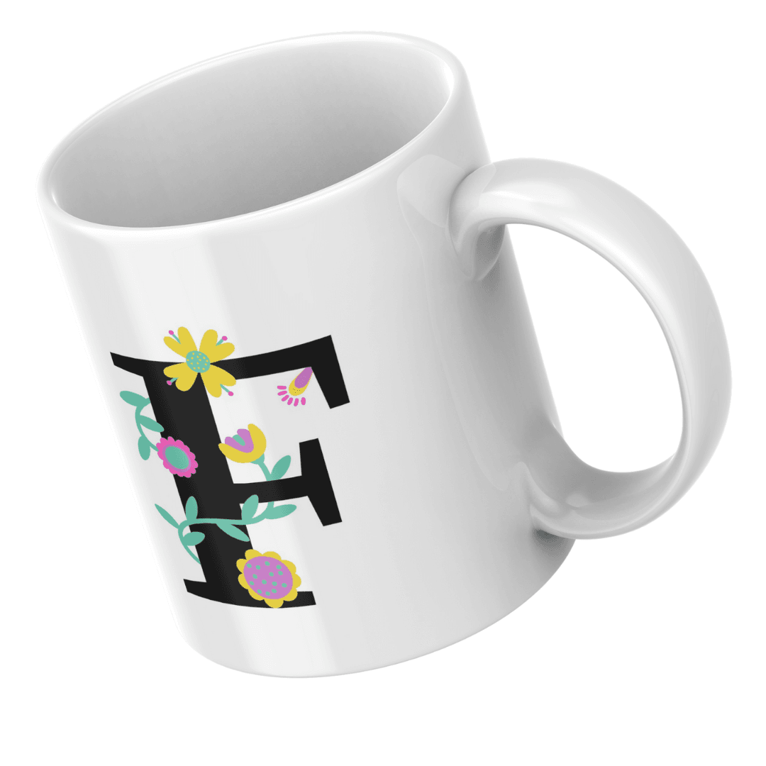 Colorful Floral Decorations Enhancing a Stylish Bold Letter F Mug 7 - Product GuruJi Colorful Floral Decorations Enhancing a Stylish Bold Letter F