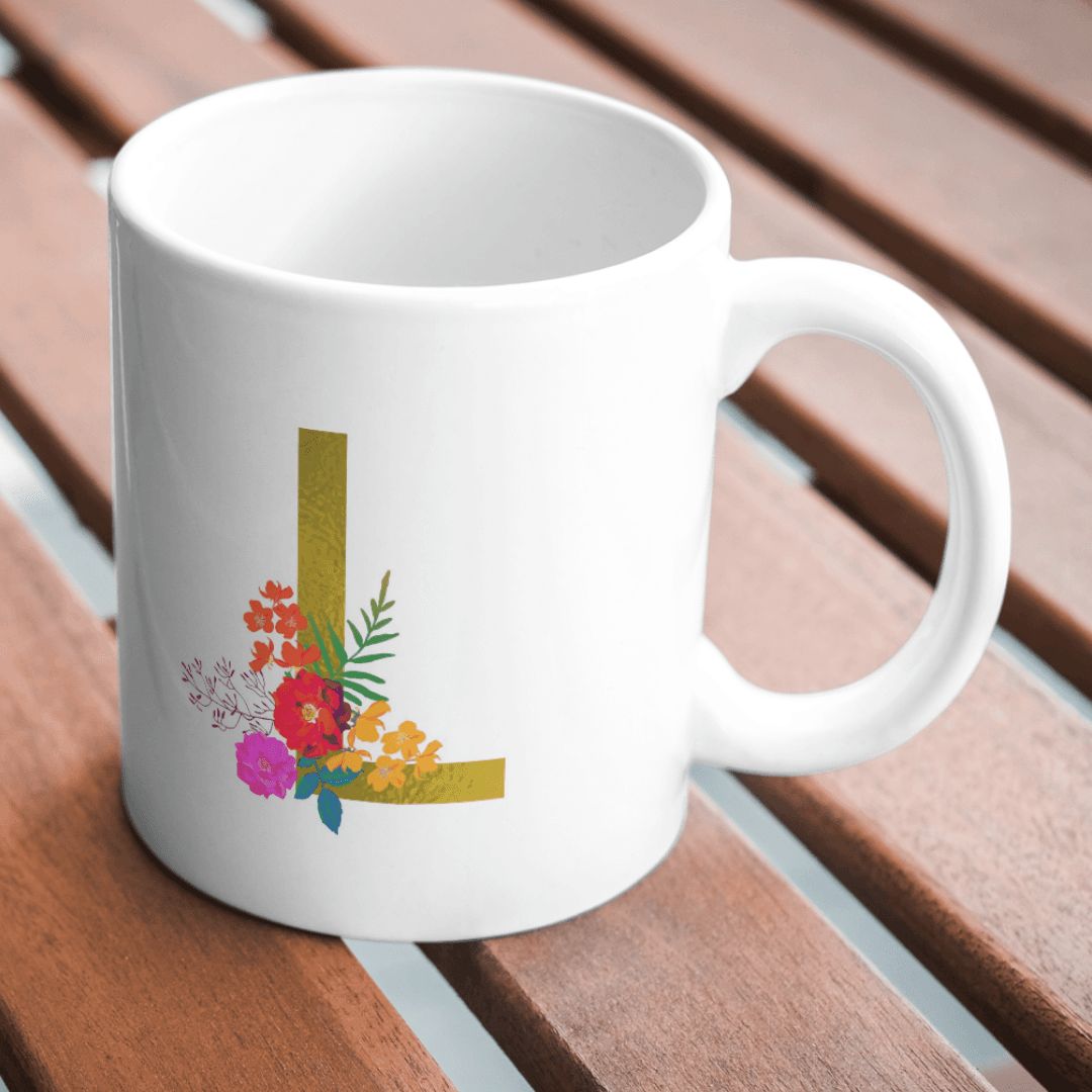 Beautiful Letter L Embellished With Fresh Blooming Flowers Mug