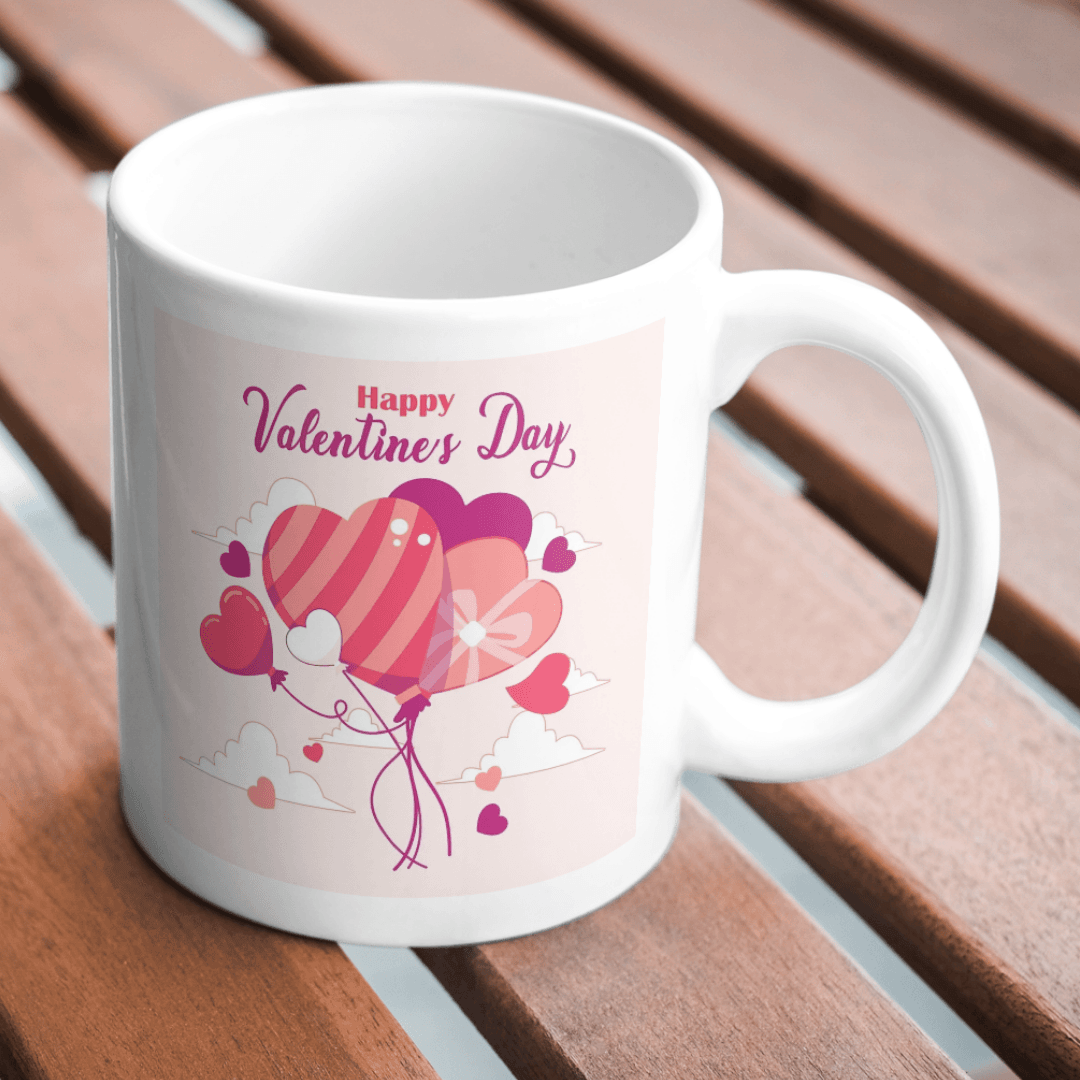Colorful Heart Balloons Floating High Spreading Valentine Love Mug