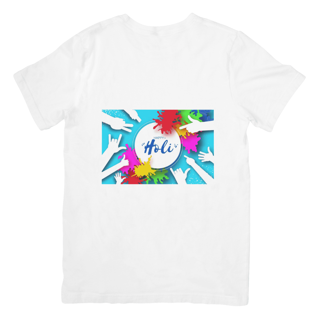 Hands unite to celebrate Holi with vibrant colorful splashes - tshirt