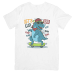 Cool Dino Skater Riding Fast With Fearless Style - T- SHIRT