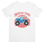 Blue Monster Truck Roaring Across The Sunset Horizon - T-SHIRT
