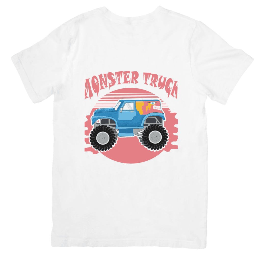 Blue Monster Truck Roaring Across The Sunset Horizon - T-SHIRT