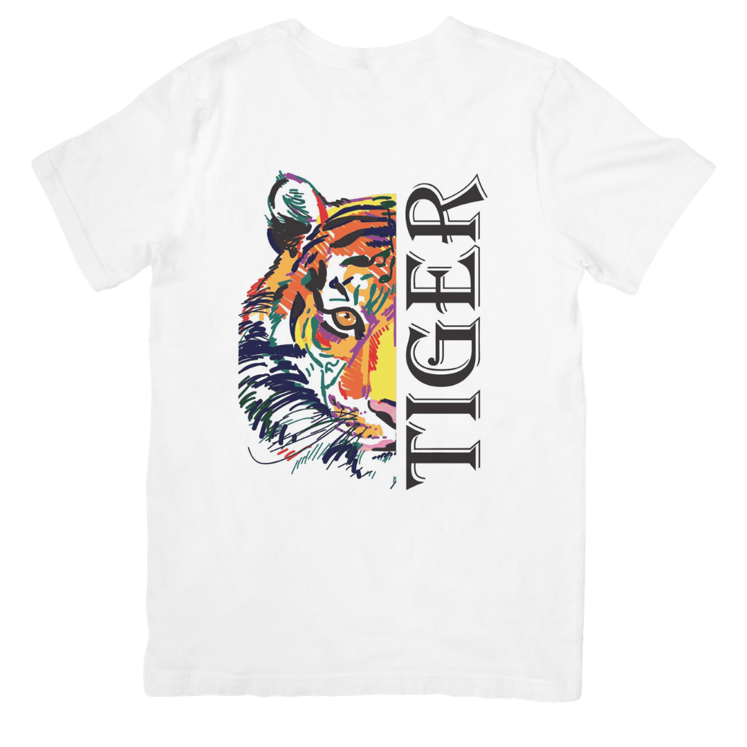 Vibrant Artistic Tiger Portrait Showcasing Wild Majestic Strength - T- SHIRT