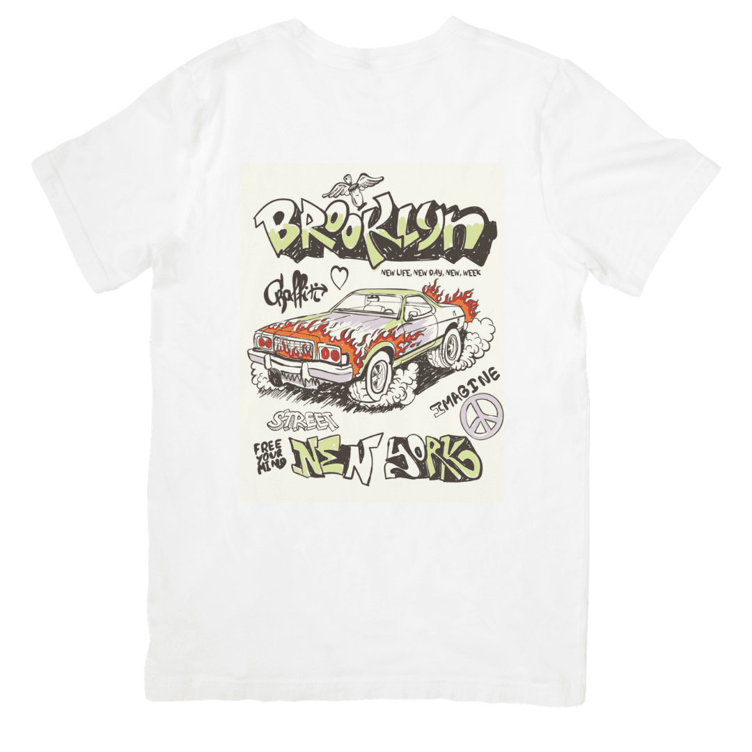 Brooklyn Street Vibes With Flaming Retro Ride Energy - T-SHIRT