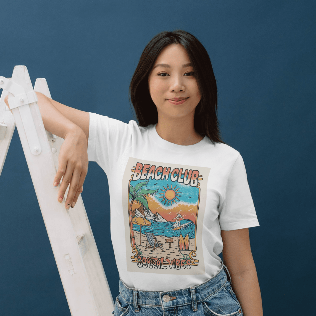 Beach Club Coastal Vibes Under A Colorful Sunset - T-SHIRT 5 - Product GuruJi Beach Club Coastal Vibes Under A Colorful Sunset - T-SHIRT